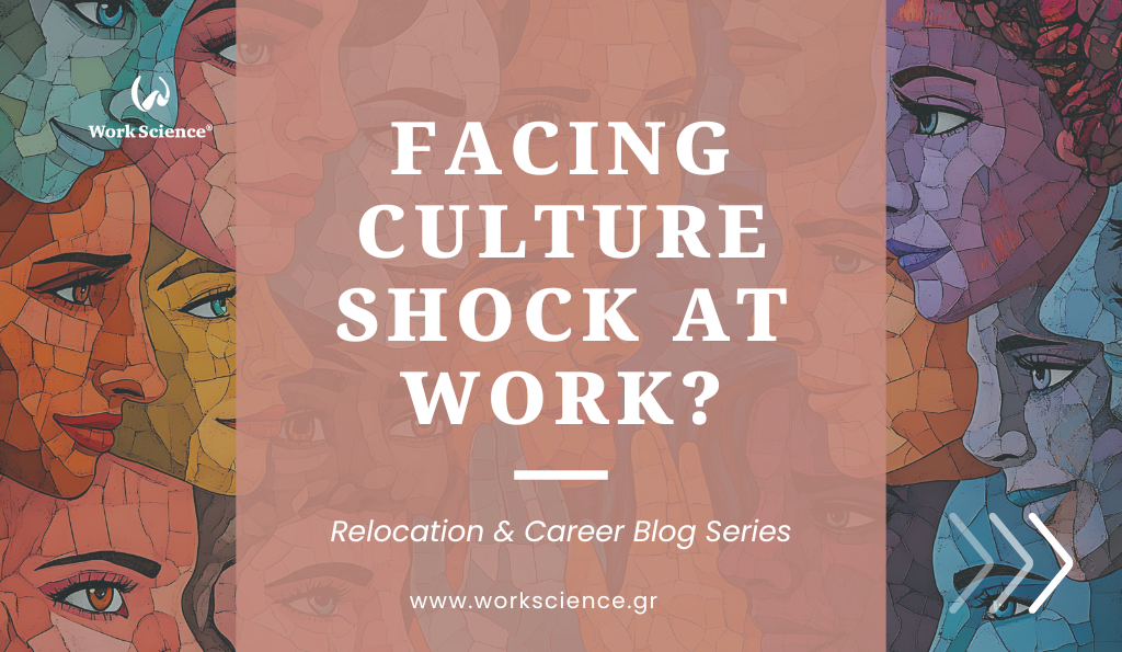 A collage of stylized, brightly colored faces of diverse individuals, often resembling mosaic art, representing the challenge of facing and adapting to workplace culture shock after relocation.