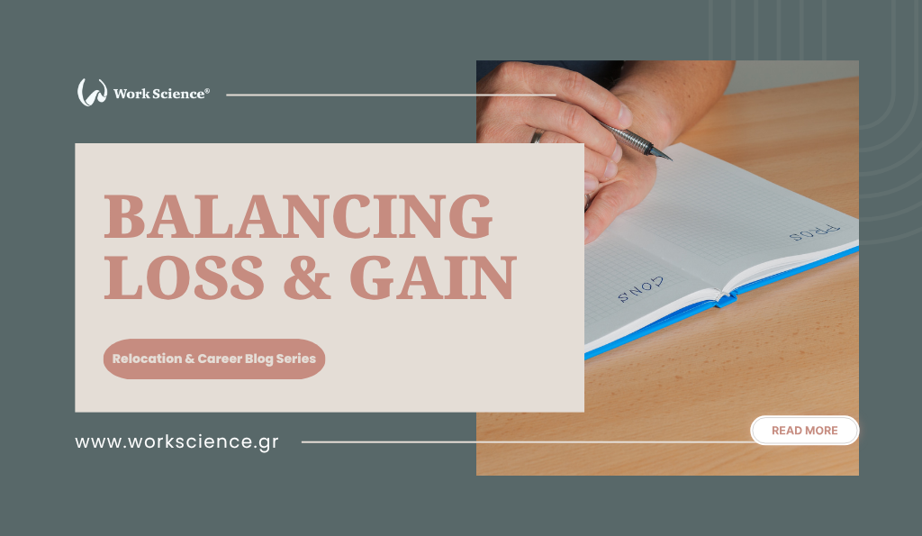 Balancing Loss & Gain, featuring a notebook open to 'PROS' and 'CONS' sections.