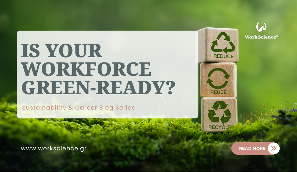 Green-ready workforce graphic with recycling symbols.